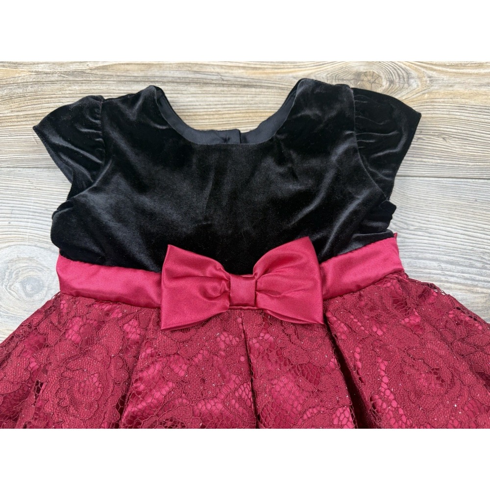 Jona Michelle Girls Burgundy Lace Black Velvet Holiday Christmas Dress Size 3T - Picture 2 of 10